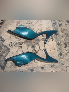 Teal Open-Toe Mule Heels - Women's Slip-On Dress Shoes